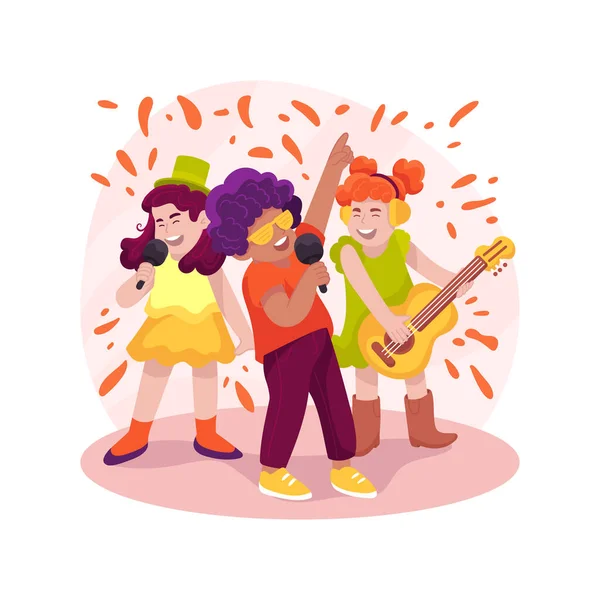 Cantando Com Crianças Ilustração Vetorial Cartoon Isolado Celebração Aniversário Karaoke —  Vetores de Stock