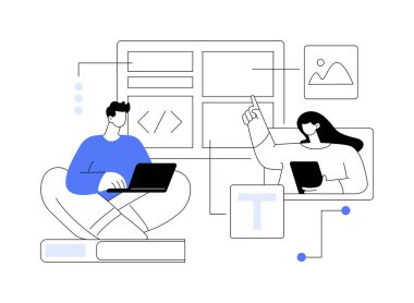Web geliştirme kursları soyut konsept vektör çizimi. Yeni başlayanlar için web programlama, en iyi çevrimiçi kodlama kursları, ilgili tasarımı ve zengin uygulamaları olan zengin metaforları olan web siteleri kurma.