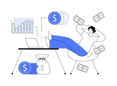 Pasif gelir soyut konsept vektör çizimi. Kiralık faaliyet geliri, peşin yatırım, finansal hedeflerinizi, tasarruf hesaplarınızı hızlandırın, borcunuzu ödeyin, nakit akışı soyut metafor.