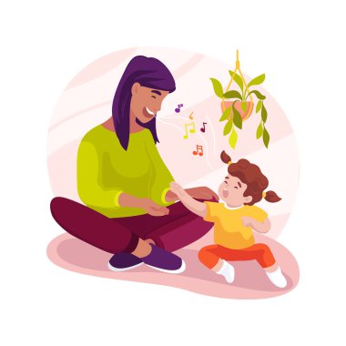 Şarkı söylemek karikatür vektör illüstrasyonunu izole eder. Kelimeleri ezbere öğren, birlikte şarkı söyle, erken eğitim programı, anaokulu müzik aktivitesi, dil geliştirme vektör karikatürü.