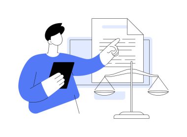Yasal uyarı soyut konsept vektör çizimi. Yasal gereksinim, hukuki uyarı belgesi, menü çubuğu, şirket web sitesi, kurumsal kurallar, UI ögesi, kullanıcı arayüzü soyut metaforu.