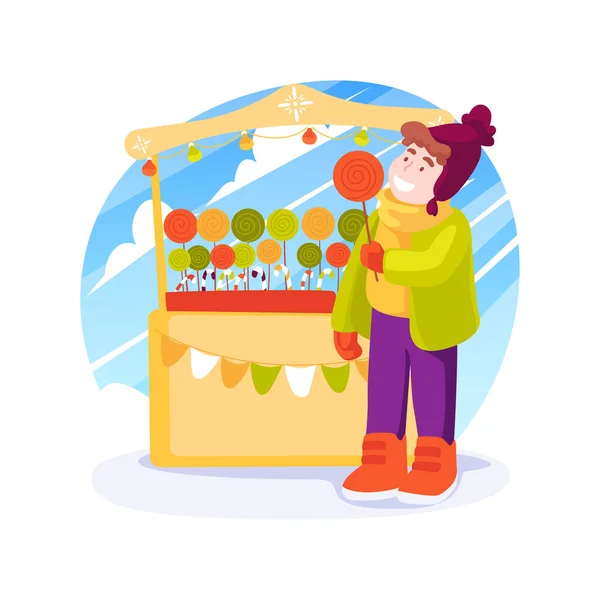 Vánoční Cukroví Izolované Kreslené Vektorové Ilustrace Šťastný Chlapec Jíst Lahodné — Stockový vektor