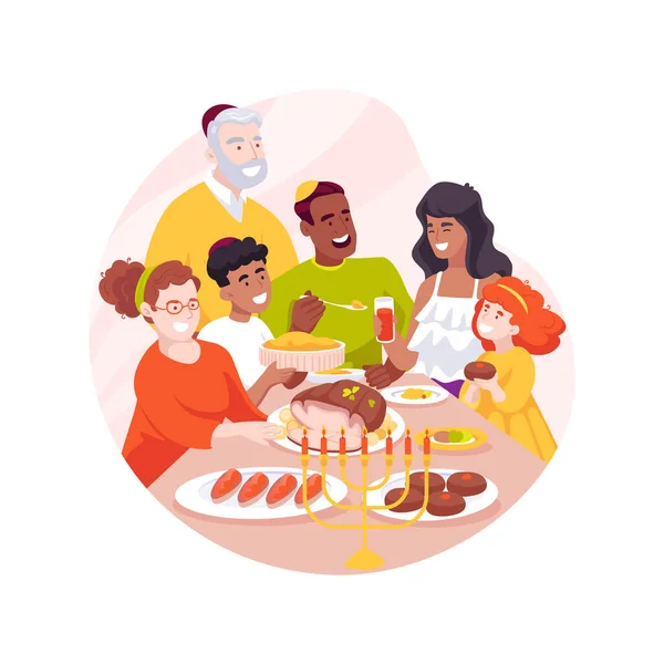 Festliches Abendessen Isoliert Cartoon Vektor Illustration Glückliches Familientreffen Zum Chanukka — Stockvektor