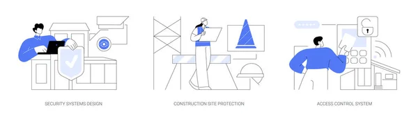 Constructiebeveiliging Abstracte Concept Vector Illustratie Set Beveiligingssystemen Ontwerp Bouwplaatsbeveiliging Geautoriseerd — Stockvector