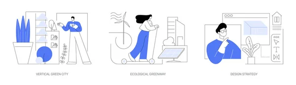 Środowiskowe Rozwiązania Miejskie Abstrakcyjne Koncepcja Wektor Zestaw Ilustracji Pionowe Zielone — Wektor stockowy