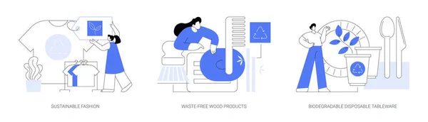 Milieuvriendelijke Materialen Abstract Concept Vector Illustratie Set Duurzame Mode Afvalvrije — Stockvector