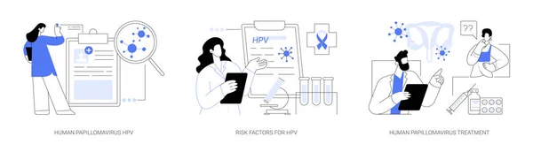 Hpv感染抽象概念ベクトルイラストセット ヒトパピローマウイルス Hpvおよび薬物治療のリスク因子 子宮頸がん早期診断 免疫系応答抽象的隠喩 — ストックベクタ