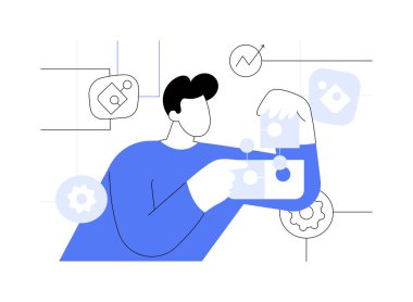 Soyut konsept vektör illüstrasyonunun çözümü sorunu. Problem çözme tekniği, strateji geliştirme, çözüm bulma yöntemi, eleştirel düşünme, karar verme becerisi soyut metaforu.