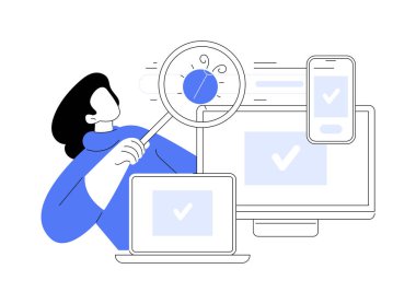 Soyut konsept vektör illüstrasyonunu çapraz platform testi. Platformlar arası hata bulma, problem tanımlama, çoklu platform yazılım testi, çerçeve, geliştirme süreci soyut metafor.