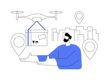 Drone teslimatı soyut konsept vektör çizimi. İHA ticari teslimatı, tedarik iş trendi, kargo uçakları, otonom mal taşımacılığı, insansız paket taşımacılığı soyut metafor.