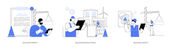 Constructiebedrijf Abstract Concept Vector Illustratie Set Bouwvergunning Regelgeving Veiligheid Aannemer — Stockvector