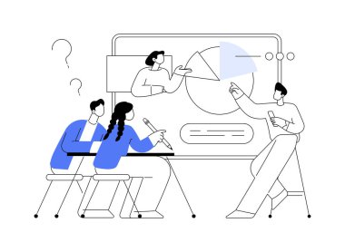 Dijital sınıf soyut konsept vektör çizimi. Dijital tablet, akıllı ters çevrilmiş sınıf, harmanlanmış öğrenme, teknolojiye dalma, çevrimiçi öğretim eğitimi, soyut metafor öğrenme.