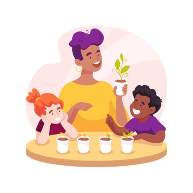 Growing seeds isolated cartoon vector illustration. Learn gardening, children grow plants, preschool kids development, planting seeds, kindergarten lesson, early education vector cartoon.