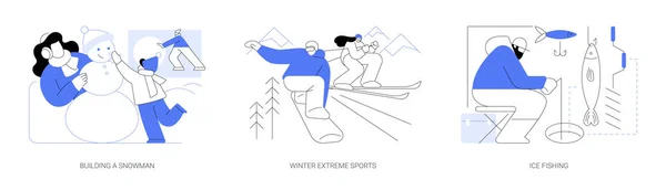 Winter Outdoor Activities Abstract Concept Vector Illustration Set Building Snowman — Stock Vector