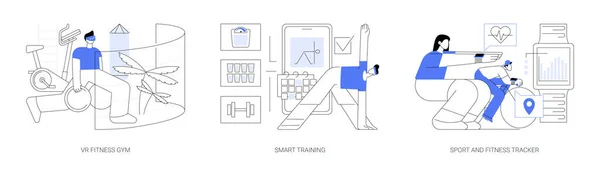智能个人训练技术抽象概念向量图集 Vr健身馆 智能体验 运动健身跟踪器 健身教练应用 健康监测器抽象隐喻 — 图库矢量图片