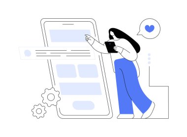 Kullanılabilirlik testi soyut konsept vektör çizimi. Kullanıcı deneyim testi, web sitesi kullanılabilirliği, yazılım geliştirme, test hizmeti, web sayfası ögesi, menü çubuğu, UI tasarım soyut metaforu.