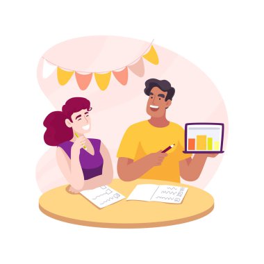 Same-age peer tutoring isolated cartoon vector illustration. Same-age child homework help, peer tutor, friendly environment, high and lower achievement students matched together vector cartoon.