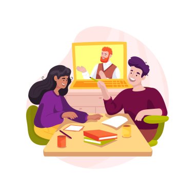 Online video course isolated cartoon vector illustration. Online video tutorial, homeschool parent course, enrollment webpage, adult watches webinar on computer, homeschooling vector cartoon.