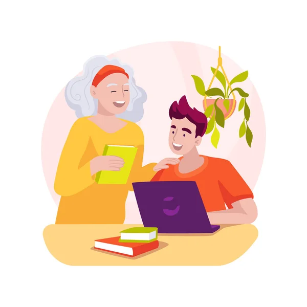 Cross-age peer tutoring isolated cartoon vector illustration. Older student teaching younger, helping with homework, educational resource center, homework help, academic support vector cartoon.
