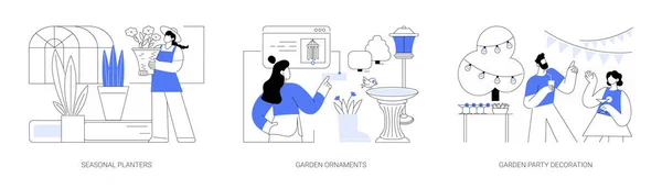 Jardín Ideas Decoración Concepto Abstracto Vector Ilustración Conjunto Jardineras Estacionales — Vector de stock