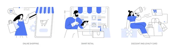 Handelsplattform Abstrakt Koncept Vektor Illustration Set Näthandel Smart Detaljhandel Rabatt — Stock vektor