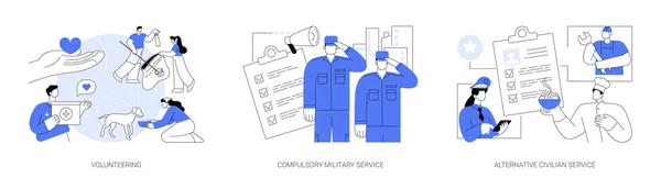 Communautaire Dienst Abstract Concept Vector Illustratie Set Vrijwilligerswerk Verplichte Militaire — Stockvector