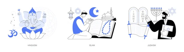 Mundo Religiones Concepto Abstracto Vector Ilustración Conjunto Hinduismo Islam Judaísmo — Archivo Imágenes Vectoriales