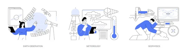 Ciencia Planetaria Concepto Abstracto Vector Ilustración Conjunto Observación Tierra Meteorología — Vector de stock