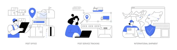 Paketleverans Abstrakt Koncept Vektor Illustration Set Postkontor Postspårning Internationell Prioriterad — Stock vektor