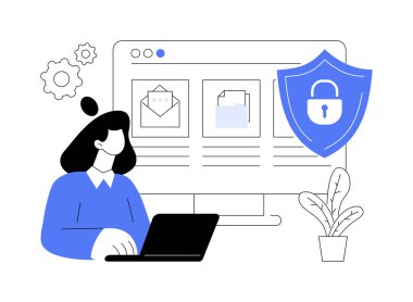 Dijital etik ve soyut konsept vektör illüstrasyonu. Dijital ortam davranışları, internet gizlilik ihlali, güvenli çevrimiçi veri koruması, kullanıcı bilgisi soyut metafor kazandı.