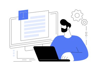 Kopyalama, soyut konsept vektör çizimi. Ticari gazetecilik, metin yazma hizmeti, içerik nesli, profesyonel serbest yazar, yazı makalesi, kurumsal metin soyut metaforu.