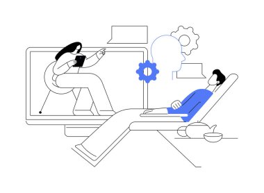 Çevrimiçi terapi soyut konsept vektör çizimi. Çevrimiçi danışmanlık, koronavirüs karantinasının ortasında akıl sağlığı, psikolojik yardım, kişisel izolasyon, sosyal uzaklık soyut metaforu.