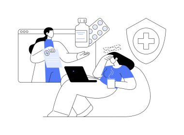 TeleHealth soyut konsept vektör çizimi. Sanal tıbbi bakım, uzaktan kabul, doktor tavsiyesi, tele sağlık randevusu, koronavirüs salgını kilitlenmesi, sosyal uzaklık metaforu.