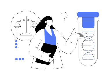 Biyoetik soyut konsept vektör çizimi. Tıbbi etikler, biyolojik araştırmalar, DNA, genetik biyoteknoloji, biyoteknoloji araştırmacısı, adli tıp uzmanı, labaratuar deneyi soyut metaforu..