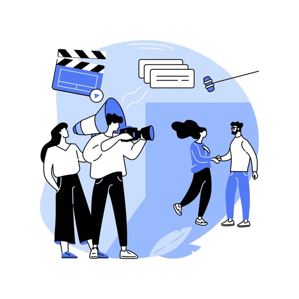 Shooting Day Isolated Cartoon Vector Illustrations Young Director Leads Filming — Wektor stockowy