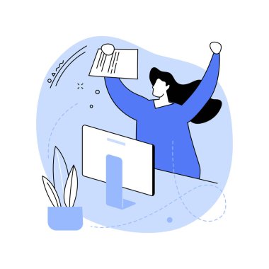 Onay mektubu karikatür vektör çizimlerini izole etti. İyi haberleri okumaktan mutlu bir kız, öğrenci kredisi onayı mektubu, eğitim süreci, üniversite seçmeli vektör karikatürü..