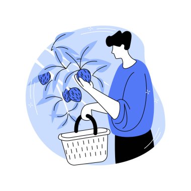 Bademler karikatür vektör çizimlerini büyütüyor. Ağaçtan badem toplayan çiftçi, tarım endüstrisi, tarım işçisi, işleme sektörü vektör karikatürü.