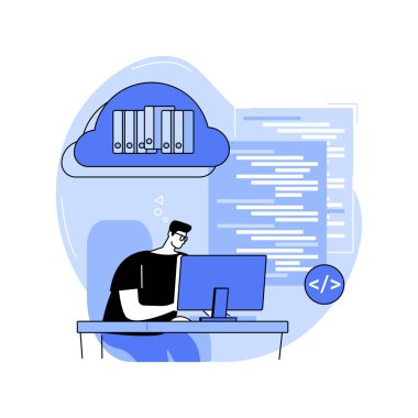 DevOps bulut mühendisi karikatür vektör çizimleri. Uzman bulut ağı, bilişim teknolojisi, veri tabanı işçisi, kenar hesaplama, servis güvenilirliği, programlama vektör karikatürü geliştirir..