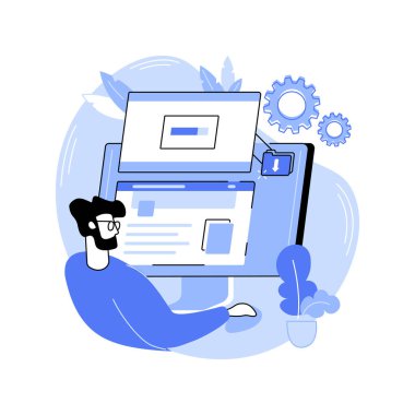 Yazılım kurulumu karikatür vektör çizimlerini izole etti. Yazılım, bilişim teknolojisi, donanım bakımı, bilgisayar endüstrisi vektör karikatürü sürücüleri için profesyonel sistem güncelleme.