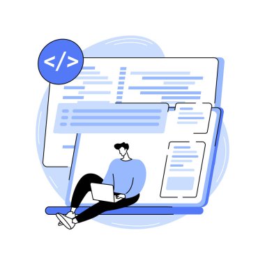 Yazılım geliştirme araçları karikatür vektör çizimlerini izole etti. Yazılım oluşturma, modern teknoloji, programlama ve kodlama süreci vektör karikatürü için araç kullanan profesyonel bilişim geliştiricisi.