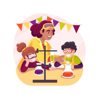 Bilim sınıfı karikatür vektör çizimini izole etti. Çocuk araştırmaları laboratuvar, bilim günü kampı, PA programı, okuldan sonra, kreş, ders dışı eğitim vektörü karikatürü..