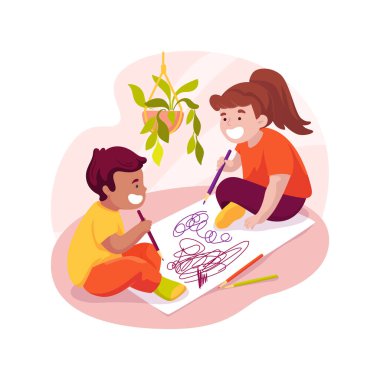 Kağıt üzerindeki karalamalar karikatür vektör çizimleri. Bebek karalama yapıyor, çocuk kağıda karalama yapıyor, anaokulunda yaratıcı aktivite, düşünme ve zihinsel beceriler vektör karikatürü..