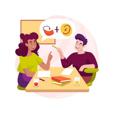 Birebir destek karikatür vektör çizimi. Profesyonel ebeveyn desteği, birebir yardım toplantısı, engelli çocuklar için eğitim, özel okul vektör karikatürü.