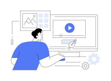 Hareket grafik tasarımı soyut konsept vektör çizimi. Motion Design, post prodüksiyon stüdyosu, video yapım servisi, grafik tasarımcısı çalışması, online kurs, yaratıcı çalışmalar soyut metafor.