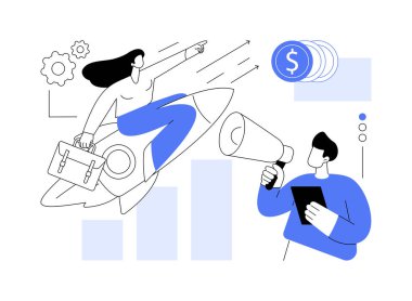 İş koçluğu soyut konsept vektör çizimi. Koçluk hizmeti, iş danışmanlığı, akıl hocalığı, yönetim eğitimi, hedef başarı, başarı ve kariyer merdiveni soyut metaforu.