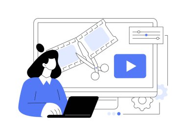 Video içeriği pazarlama soyut konsept vektör çizimi. Video pazarlama stratejisi, dijital pazarlama aracı, sosyal medya kampanya bağlantısı, hedef kitle, viral içerik soyut metaforu.