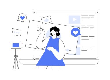 Vlog soyut konsept vektör çizimi. Video günlüğü, web sitesi popülerliği ve para kazanma, takipçileri ve aboneliği, viral içeriği, sosyal medya paylaşımı soyut metaforu.