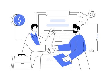 İş sözleşmesi soyut konsept vektör çizimi. İş sözleşmesi formu, iş sözleşmesi, çalışan ve işveren mali ilişkileri, toplu sorumluluk metaforu.