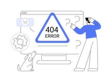 404 soyut konsept vektör çizimi hatası. Hata web sayfası, 404 şablon, tarayıcı indirme hatası, sayfa bulunamadı, sunucu isteği, erişilemez, web sitesi iletişim problemi soyut metaforu.