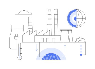 Jeotermal enerji soyut konsept vektör çizimi. Yenilenebilir kaynaklar, geliştirilmiş jeotermal sistem, termal yeşil enerji, enerji santralleri, gayzer, ısı pompası, buhar akışı, su soyut metafor.